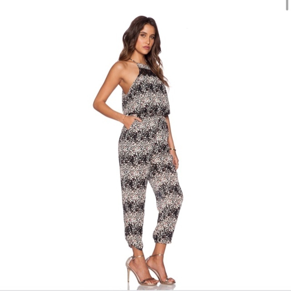 Lucca Couture Black Meadow Jumpsuit Ditzy Floral Print Lined Size S Pant Romper